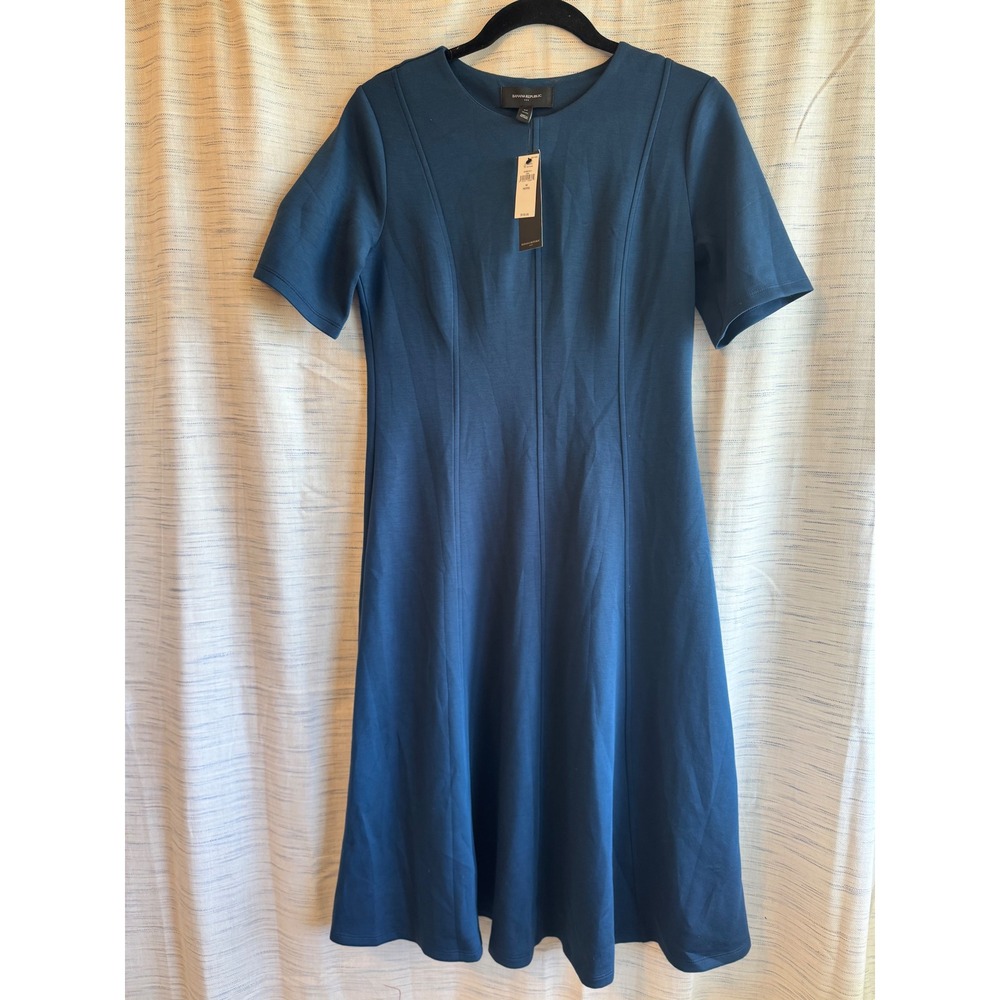 Banana Republic Womens Petite Medium Teal Blue Short Sleeve Fit Flare Dress NWT